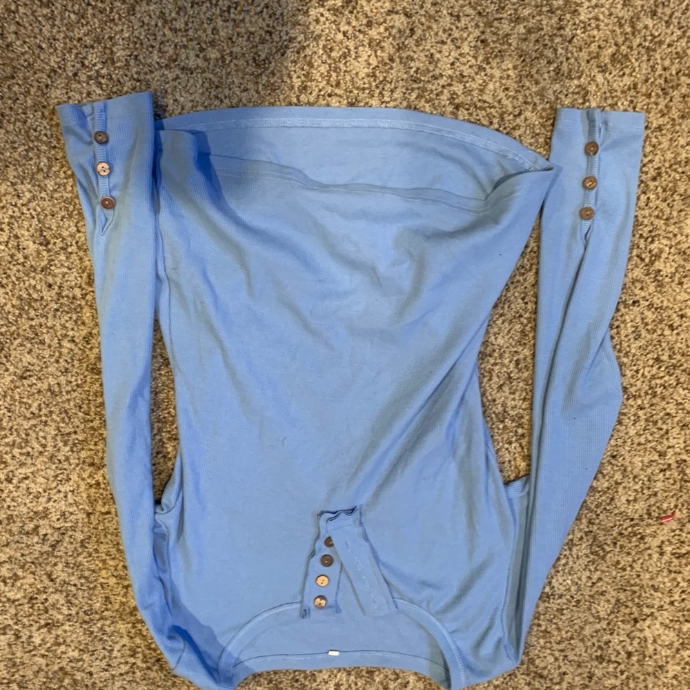 Blue Long Sleeve Top with Button Accents